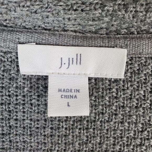 J. Jill Gray Fringed Open Front Cardigan Sweater Size Large - Picture 3 of 6